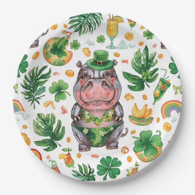 Assiettes En Carton St. Patrick’s Day Glam Hippo Bikini  (Devant)