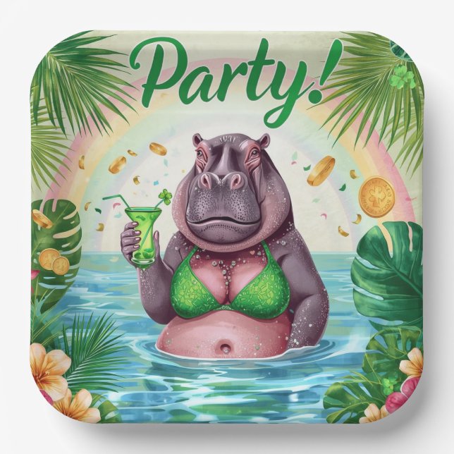 Assiettes En Carton St. Patrick’s Day Glam Hippo Bikini  (Recto)
