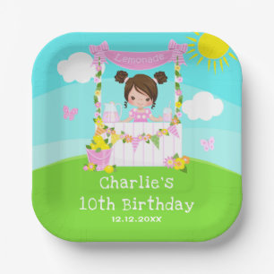 Assiettes En Carton Stand de citronnade rose Anniversaire Brown coiffe
