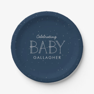 Assiettes En Carton Star baby shower bleu marine personnalisée