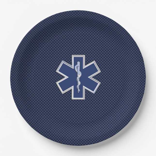 Assiettes En Carton Star of Life Paramedic Carbon Fibre Style (Devant)