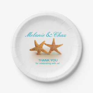 Assiettes En Carton Starfish Couple à la Beach Party sarcelle