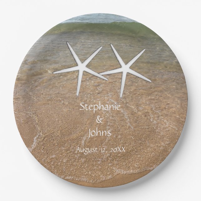 Assiettes En Carton Starfish Cute Couple Beach Mariages nautiques 2023 (Devant)