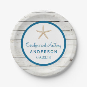 Assiettes En Carton Starfish Whitewashed Wood Beach Wedding Collection