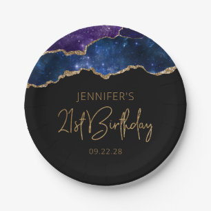 Assiettes En Carton Starry Agate Geode Bleu pourpre 21e fête d'anniver
