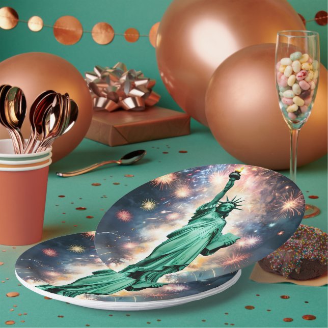 Assiettes En Carton Statue De La Liberté Feu D'Indépendance, (Multi)