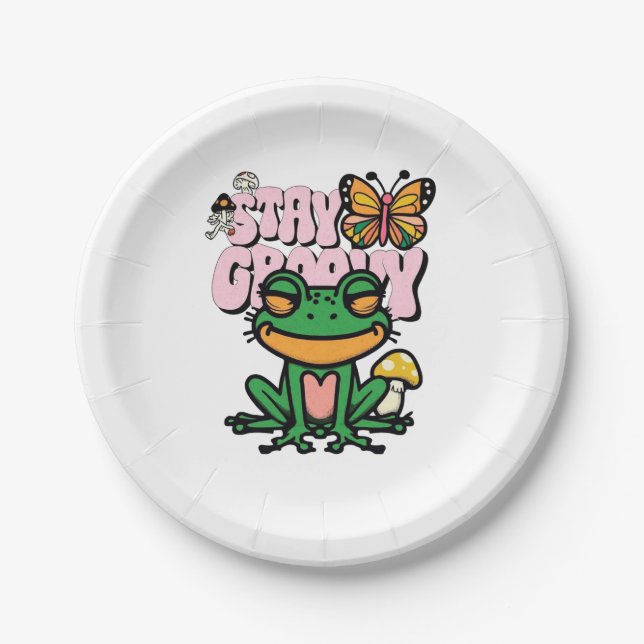 Assiettes En Carton Stay Groovy Frog (Devant)