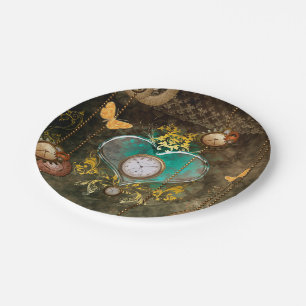 Assiettes En Carton Steampunk, coeur merveilleux avec des horloges