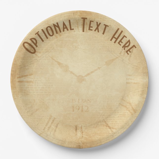 Assiettes En Carton Steampunk face à l'horloge Sepia (Devant)