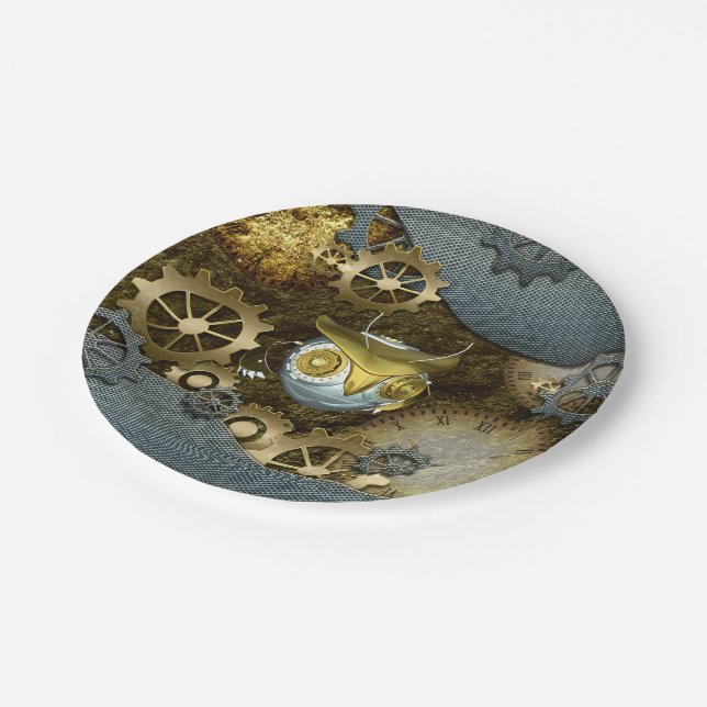 Assiettes En Carton Steampunk, hibou   mécanique impressionnant (Angle)