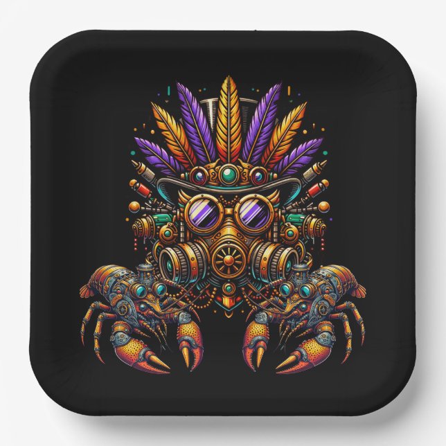 Assiettes En Carton Steampunk Mardi Gras (Recto)