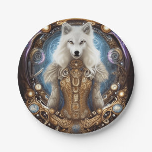 Assiettes En Carton Steampunk Whimsical charmant loup blanc