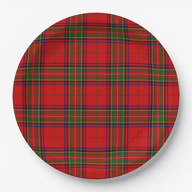 Assiettes En Carton Stewart / Stuart tartan rouge vert plaid (Devant)