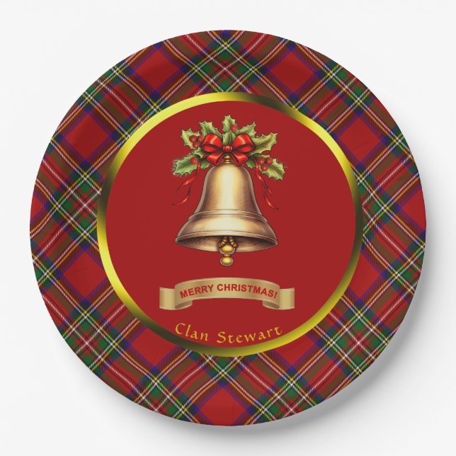 Assiettes En Carton Stewart Tartan Noël personnalisé (Devant)