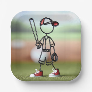 Assiettes En Carton Stick Figure Baseball Player Avec Baskets Rouges