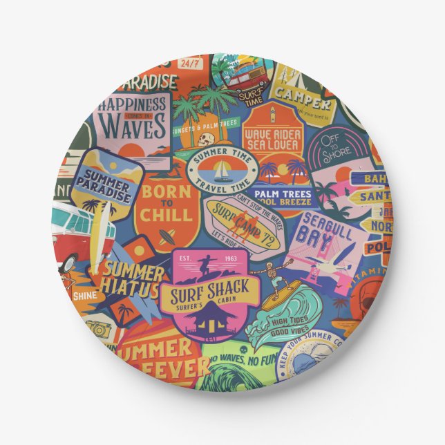Assiettes En Carton Stickers de surf (Devant)