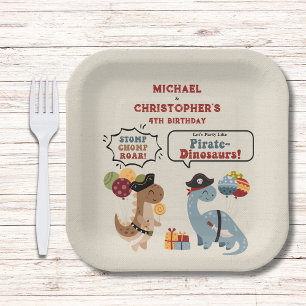 Assiettes En Carton Stomp Chomp Roar Pirate Dinosaur Twin Boy Annivers