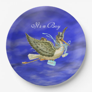 Assiettes En Carton STORK BÉBÉ GARÇON DOUCHE Sky bleu
