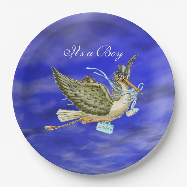 Assiettes En Carton STORK BÉBÉ GARÇON DOUCHE Sky bleu (Devant)