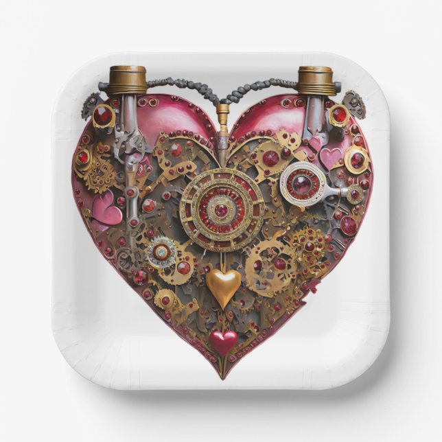 Assiettes En Carton Streampunk Heart Ruby Valentine (Recto)
