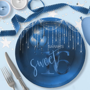 Assiettes En Carton String Lights & Balloons Sweet 16 Dk Blue ID473