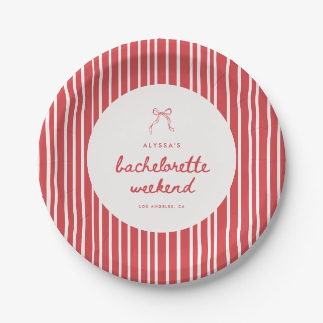 Assiettes En Carton Striped Coquette Bow Bachelorette Weekend (Devant)