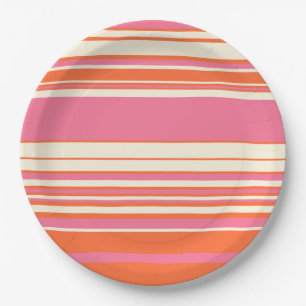 Assiettes En Carton Stripes complexes - rose, orange et crème