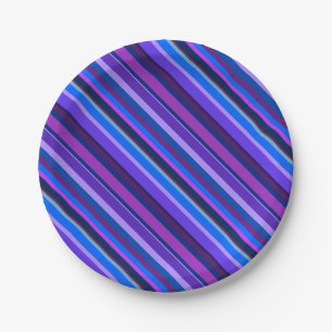 Assiettes En Carton stripes en bleu et purple