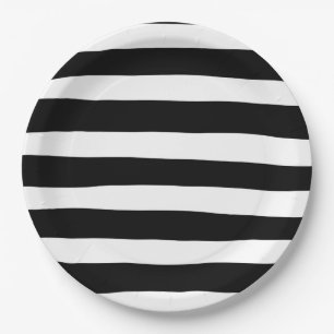 Assiettes En Carton Stripes inégales - Noir et blanc