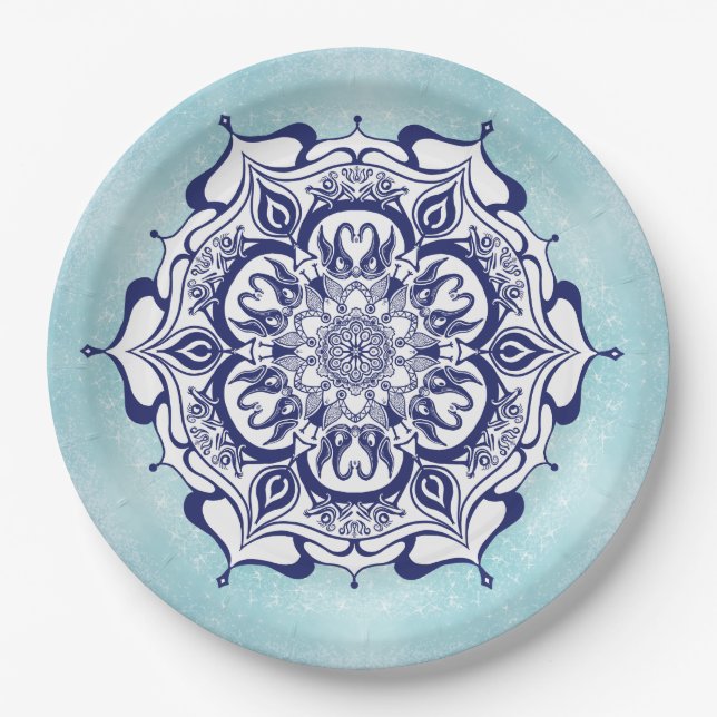 Assiettes En Carton Style Chine bleue avec des créatures (Devant)
