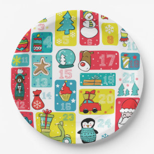 Assiettes En Carton Style de dessin du calendrier de l'Avent
