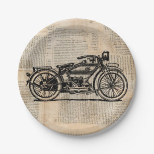 Assiettes En Carton Style de texte du journal d'art de moto vintage