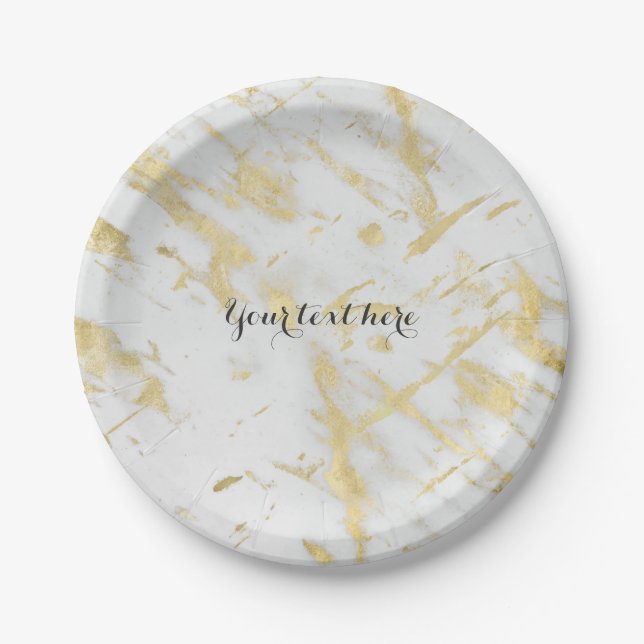 Assiettes En Carton Style design élégant Gold & Marbre blanc Glam (Devant)