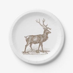 Assiettes En Carton Style d'impression typographique de cerfs communs