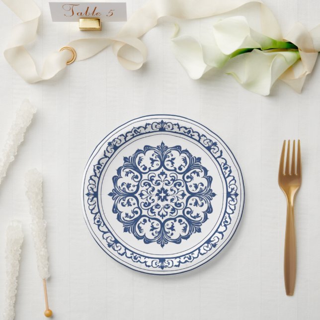 Assiettes En Carton Style élégant simple Fleur Bleue Blanc style (Mariage)
