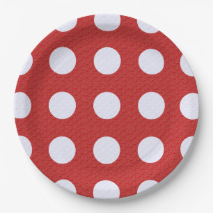 Assiettes En Carton Style Fractal rouge - Pois de style Fractal blanc