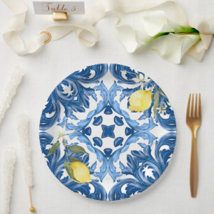 Assiettes En Carton style italien, carreaux, majolica, citron, impress