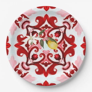 Assiettes En Carton style italien, carreaux, majolica, citron, impress