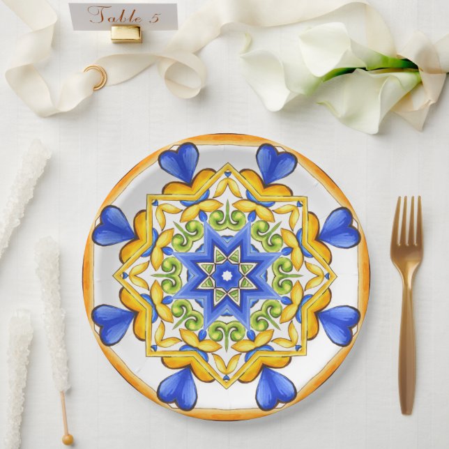 Assiettes En Carton Style italien, carrelage, majolica Tout-sur-impres (Mariage)