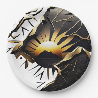 Assiettes En Carton Style Kintsugi noir et or Sunrise