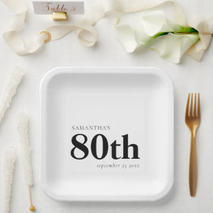 Assiettes En Carton Style moderne Gras Gras Texte Noir 80ème Nom Date