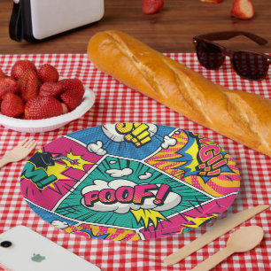 Assiettes En Carton Style Pop Art - Explosif Retro Comic Blast