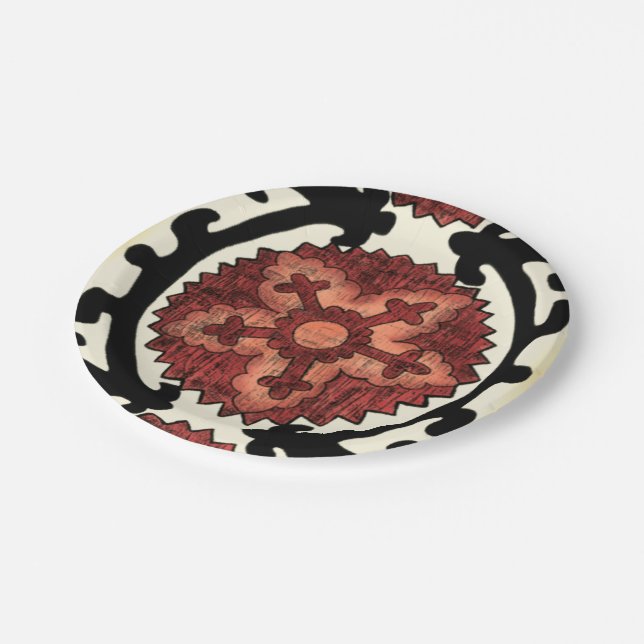 Assiettes En Carton Style Suzani Motif Floral Décoratif (Angle)