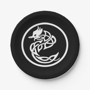 Assiettes En Carton Style tatouage Dragon blanc