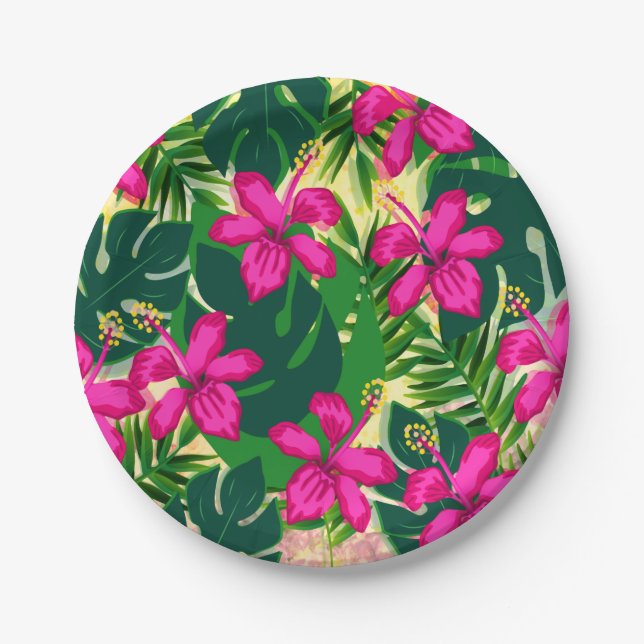 Assiettes En Carton Style tropical hawaïen (Devant)