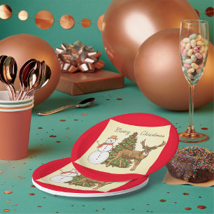 Assiettes En Carton Style vintage Joyeux Noël