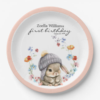 Assiettes En Carton Stylish Cute Bunny Colorful Flower Party Plate