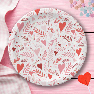 Assiettes En Carton Stylish rose Motif de Coeur Rouge Valentines