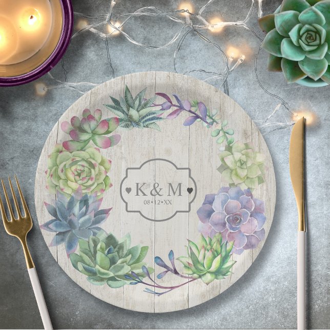 Assiettes En Carton Succulents et Mariage de bois rustique ID515 (Créateur téléchargé)