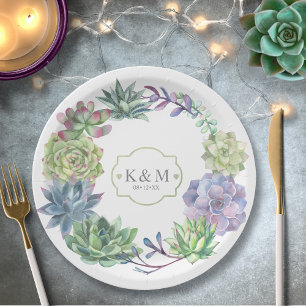 Assiettes En Carton Succulents et Mariage étincelant ID515 de la couro